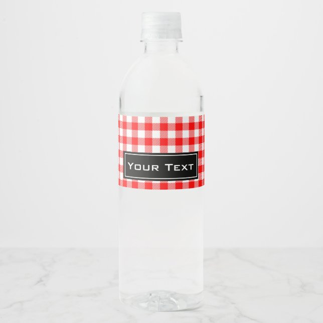 Roter Gingham-Picnic-Tischdruck Wasserflaschenetikett (Vorderseite)