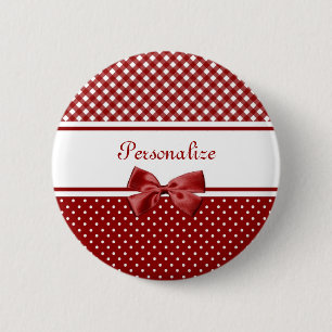 Roter Gingham-Schleifen-Name Button