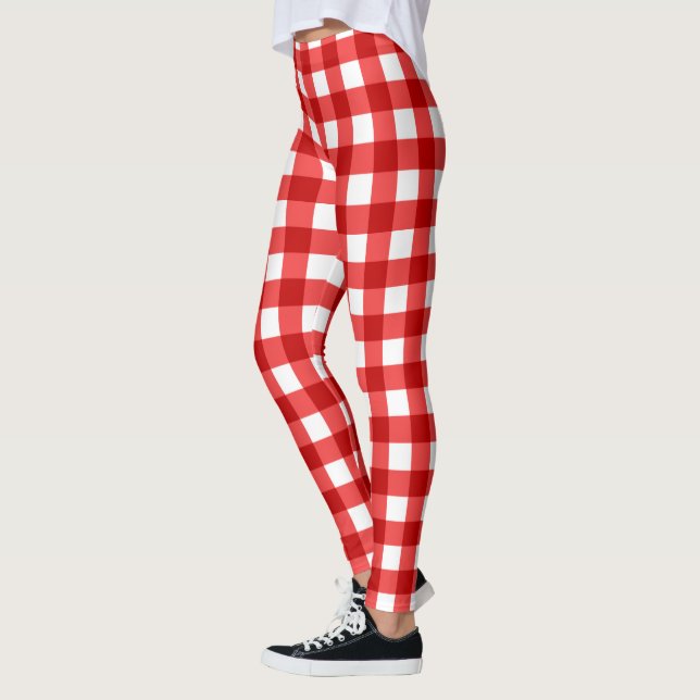Roter Gingham und kariertes Muster Leggings (Links)