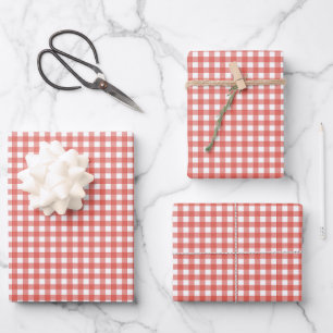 Roter Gingham-Weihnachten Geschenkpapier Set