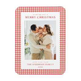 Roter Gingham-Weihnachtsfoto Magnet