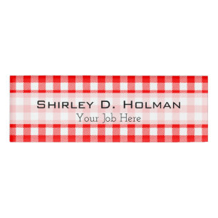 Roter Ginghampicknick-Tischdeckedruck Namenschild
