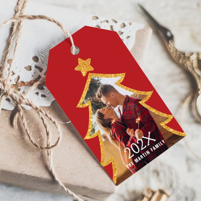 Roter glänzender Weihnachtsbaum personalisiertes F Geschenkanhänger (Von Creator hochgeladen)