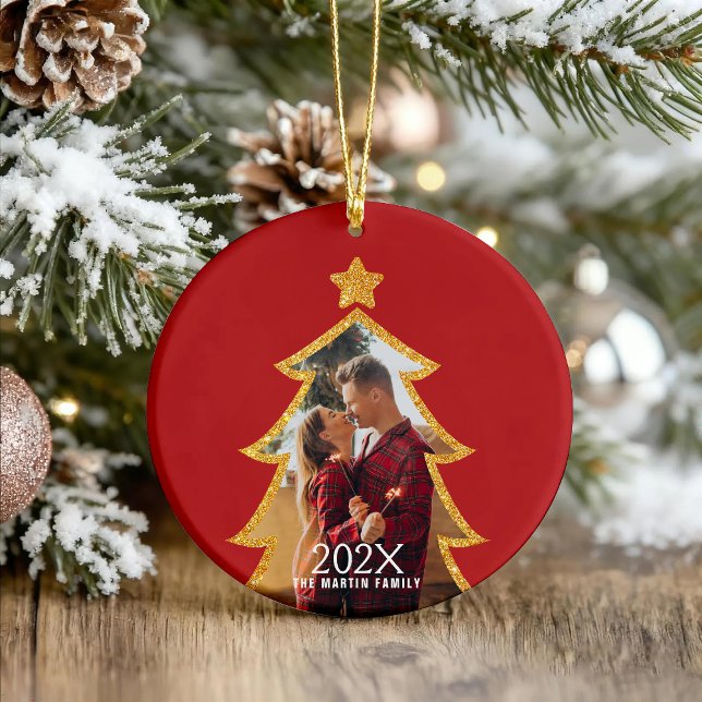 Roter glänzender Weihnachtsbaum personalisiertes F Ornament (Von Creator hochgeladen)