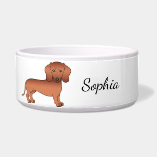 Roter glatter Dachshund süßer Cartoon-Hund & Name Napf