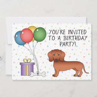 Roter glatthaariger Dachshund Cartoon-Hund - Gebur Einladung
