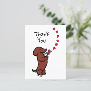Roter glatthaariger Dachshund Herzen Danke Postkarte