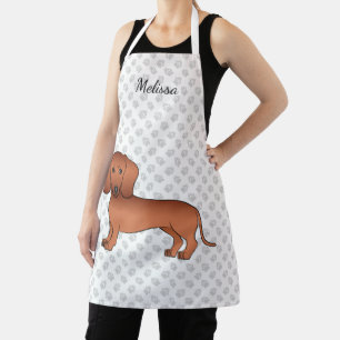 Roter glatthaariger Dachshund Süßer Cartoon-Hund & Schürze