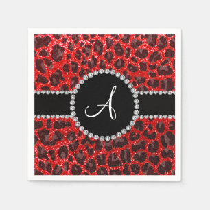 Roter Glitterneonleopard des Monogramms Serviette