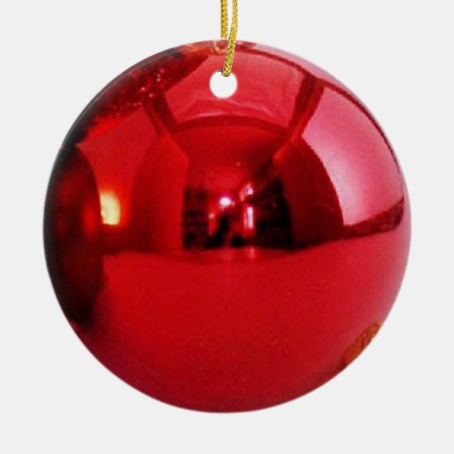 Roter Glitzer Adorable Holiday Keramik Ornament (Vorne)