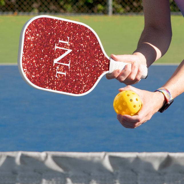 Roter Glitzer Bling Monogramm Pickleball Schläger (InSitu)