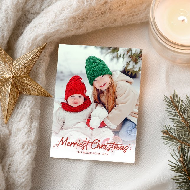Roter Glitzer Calligrafy Foto Merriest Christmas Postkarte (Von Creator hochgeladen)
