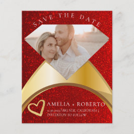 Roter Glitzer Eleganter Ring Save the Date Fotokar Flyer