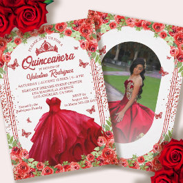 Roter Glitzer Floral Sparkle Quinceanera Einladung