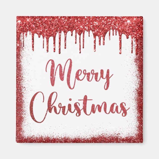 Roter Glitzer frohe Weihnachten Magnet (Vorne)