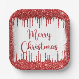 Roter Glitzer frohe Weihnachten Pappteller