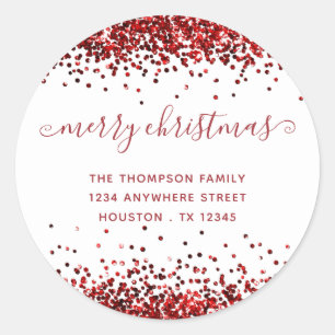 Roter Glitzer Frohe Weihnachtsnachtsnacht Rücksend Runder Aufkleber