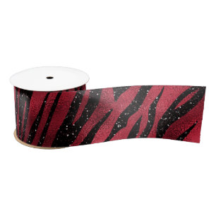 Roter Glitzer Glam Tiger Streifen Muster Satinband