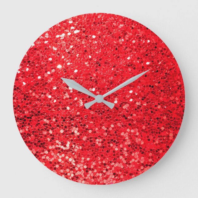 Roter Glitzer Große Wanduhr (Vorderseite)