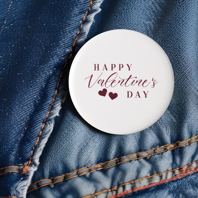 Roter Glitzer - Happy Valentine's Day Heart Button (Red Glitter Happy Valentine's Day Hearts button.)