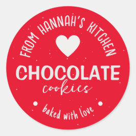 Roter Glitzer Hintergrund gebacken mit Liebe Runder Aufkleber