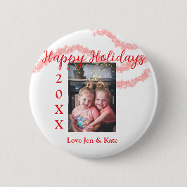 Roter Glitzer Kinderfamilie Foto Name der Feiertag Button