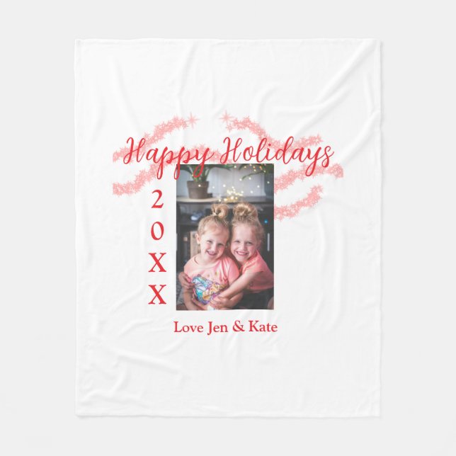 Roter Glitzer Kinderfamilie Foto Name der Feiertag Fleecedecke (Vorderseite)