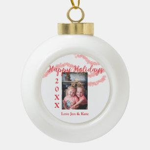 Roter Glitzer Kinderfamilie Foto Name der Feiertag Keramik Kugel-Ornament