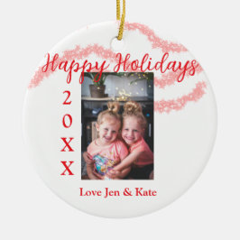 Roter Glitzer Kinderfamilie Foto Name der Feiertag Keramik Ornament