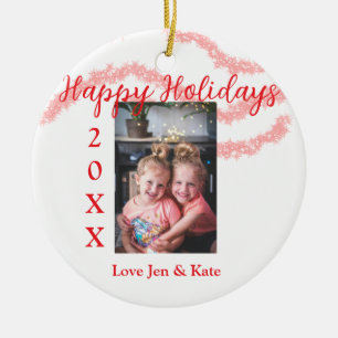 Roter Glitzer Kinderfamilie Foto Name der Feiertag Keramik Ornament
