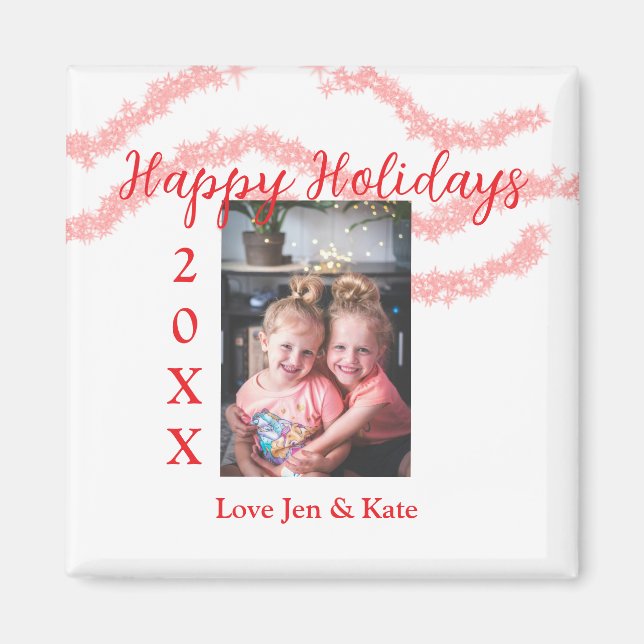 Roter Glitzer Kinderfamilie Foto Name der Feiertag Magnet (Vorne)