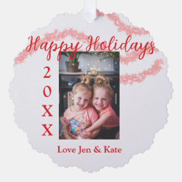 Roter Glitzer Kinderfamilie Foto Name der Feiertag Ornament Karte