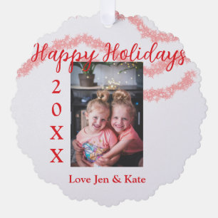 Roter Glitzer Kinderfamilie Foto Name der Feiertag Ornament Karte