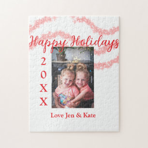 Roter Glitzer Kinderfamilie Foto Name der Feiertag Puzzle