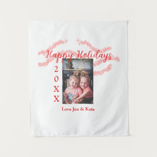 Roter Glitzer Kinderfamilie Foto Name der Feiertag Wandteppich