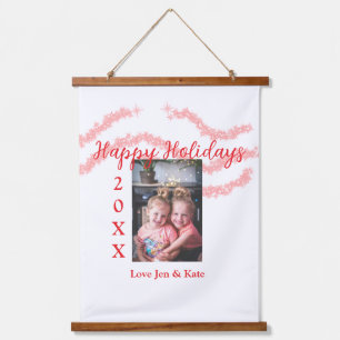 Roter Glitzer Kinderfamilie Foto Name der Feiertag Wandteppich Mit Holzrahmen