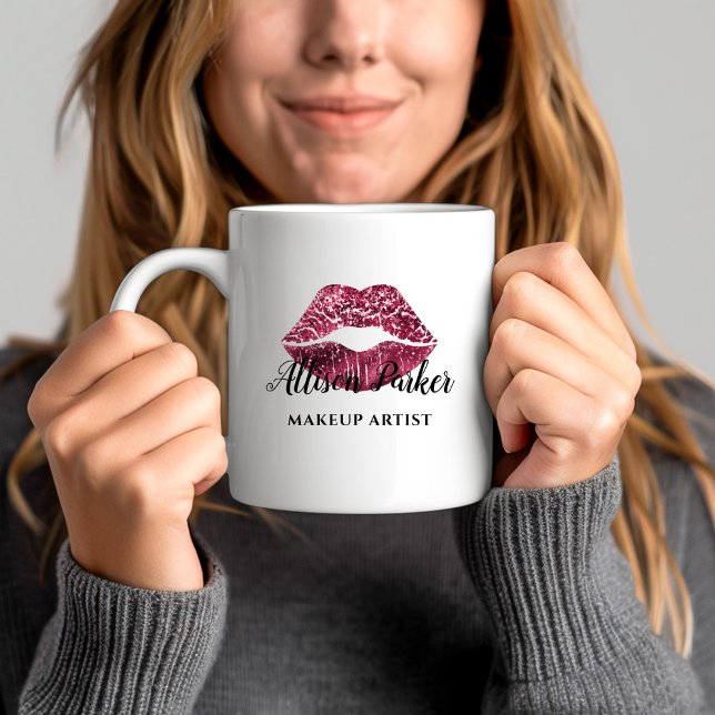 Roter Glitzer Kiss Lips Business Makeup Artist Kaffeetasse (Red Glitter Kiss Lips Business Makeup Artist Coffee Mug)