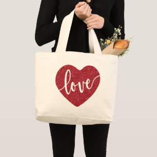 Roter Glitzer Liebe Herz Valentine Jumbo Stoffbeutel