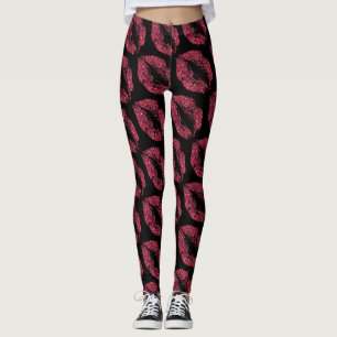 Roter Glitzer Lippen Modernes Schwarzes Leggings