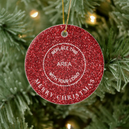 Roter Glitzer Logo Firmenname Frohe Weihnachten Keramik Ornament
