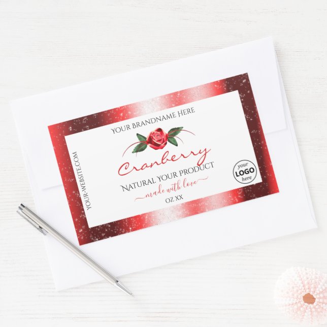 Roter Glitzer Logo für weiße Produktkennzeichnunge Rechteckiger Aufkleber (Umschlag)