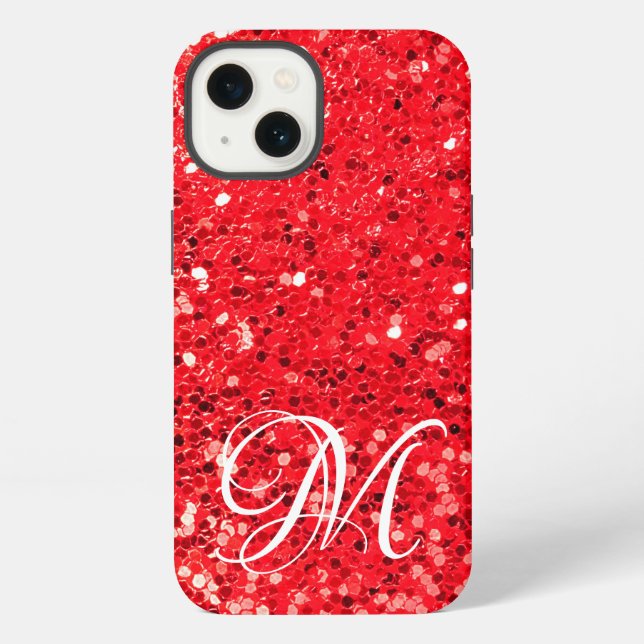 Roter Glitzer mit Monogramm iPhone Hülle (Rückseite)