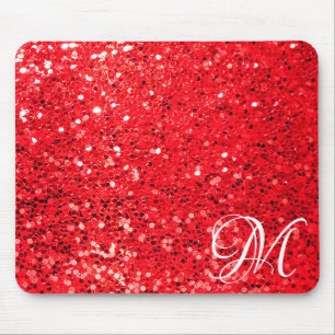 Roter Glitzer mit Persönlicher Monogramm Mousepad