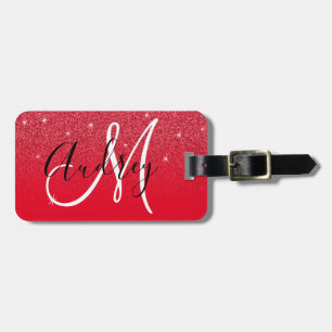 Roter Glitzer Ombre Personalisiert Monogram Gepäckanhänger