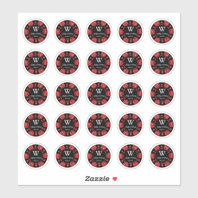 Roter Glitzer Poker Chip Casino Hochzeitsfeier 3cm Aufkleber (Blatt)
