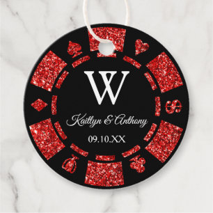 Roter Glitzer Poker Chip Casino Hochzeitsfeier Geschenkanhänger