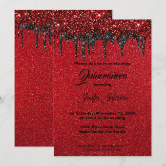 Roter Glitzer Quinceanera Einladung