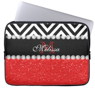 ROTER GLITZER SCHWARZES CHEVRON-MONOGRAMM LAPTOPSCHUTZHÜLLE