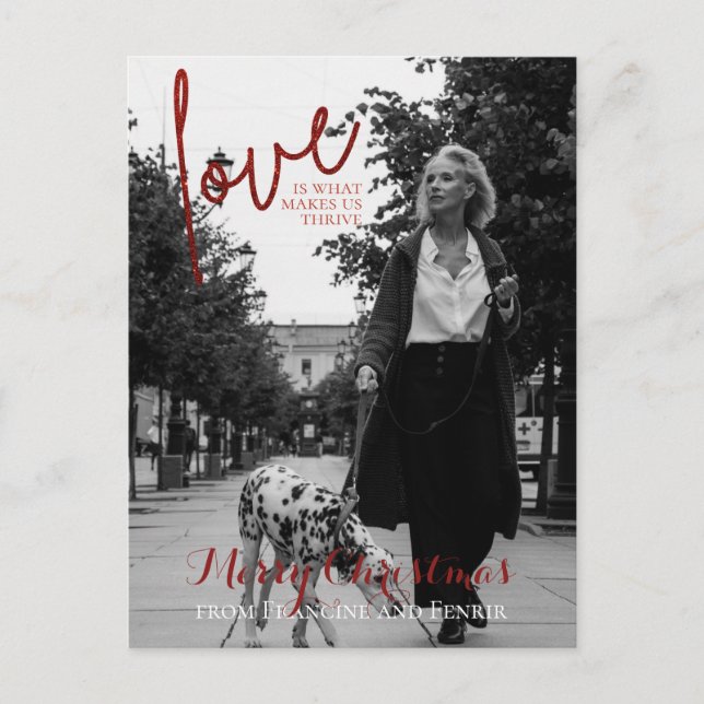 Roter Glitzer Script Elegantes Foto Weihnachten Postkarte (Vorderseite)