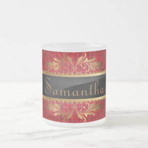 Roter Glitzer Sequin Mattiertem Glass Kaffee Tasse